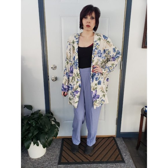 Vintage 90s Periwinkle Pants and Floral Jacket Set‎ - Picture 1 of 4